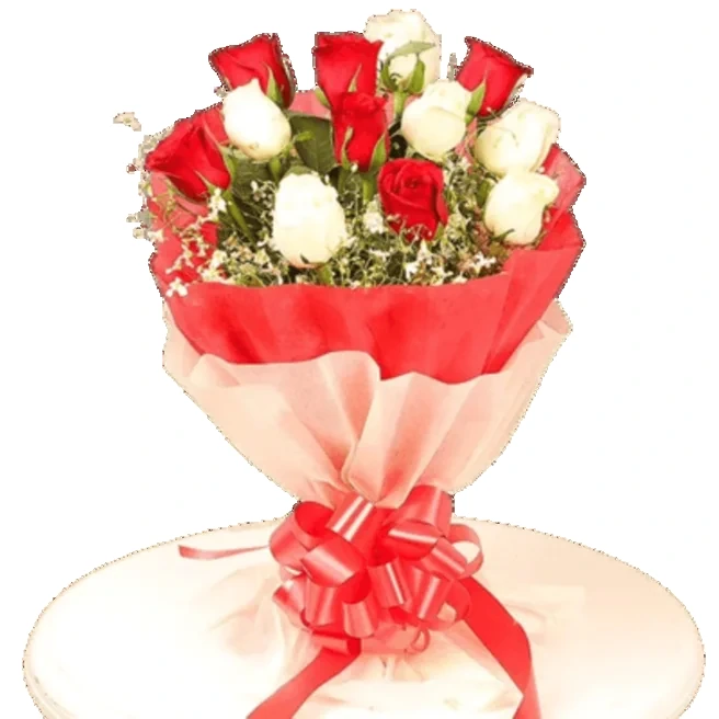 Bunch of 12 Red N White Roses