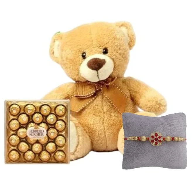 Rakhis with Chocolates and Teddy Bear