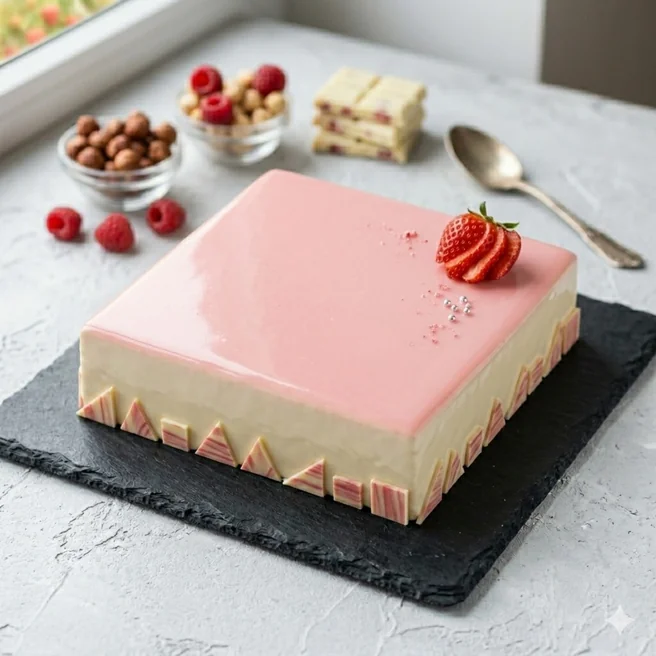 Signature Strawberry Mirror Glaze Cake