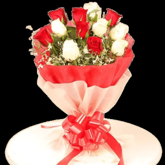 Bunch of 12 Red N White Roses